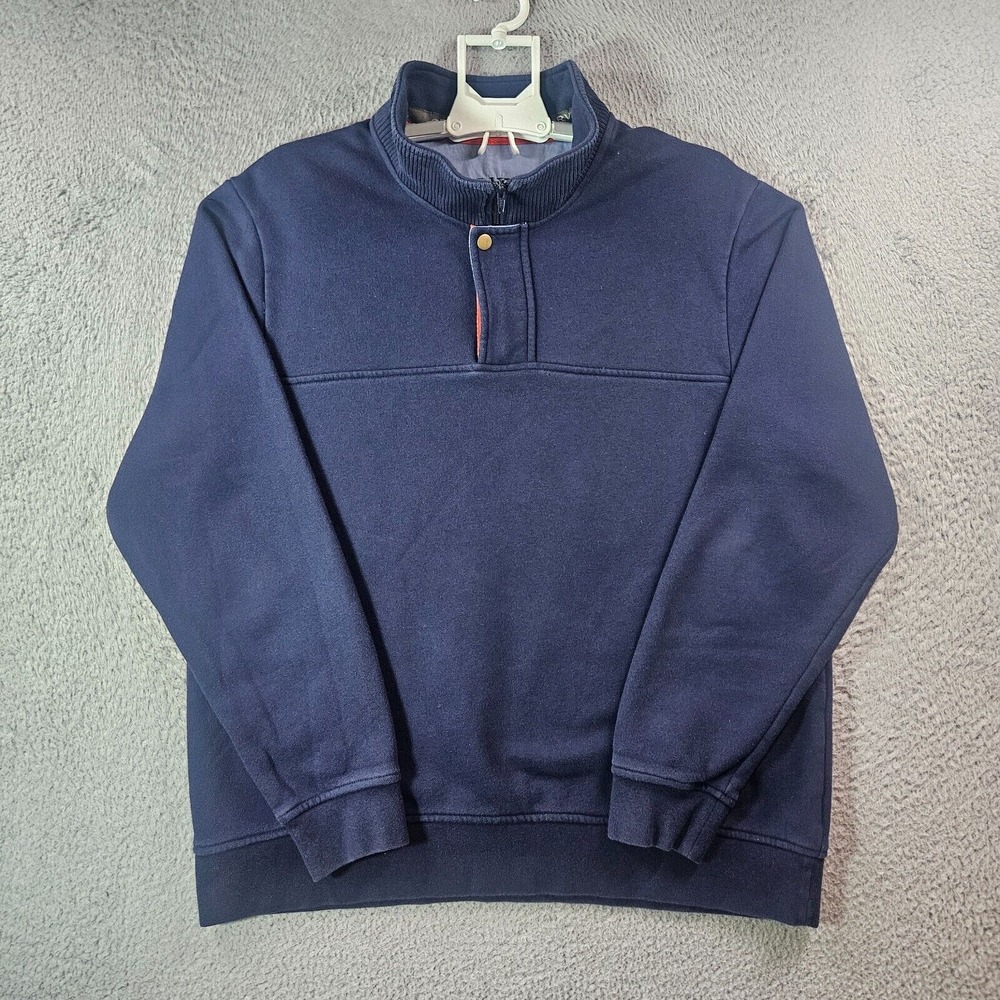 Orvis Sweater Men XL 1/4‎ Zip Mock Neck Fleece Lined Navy - Please Read